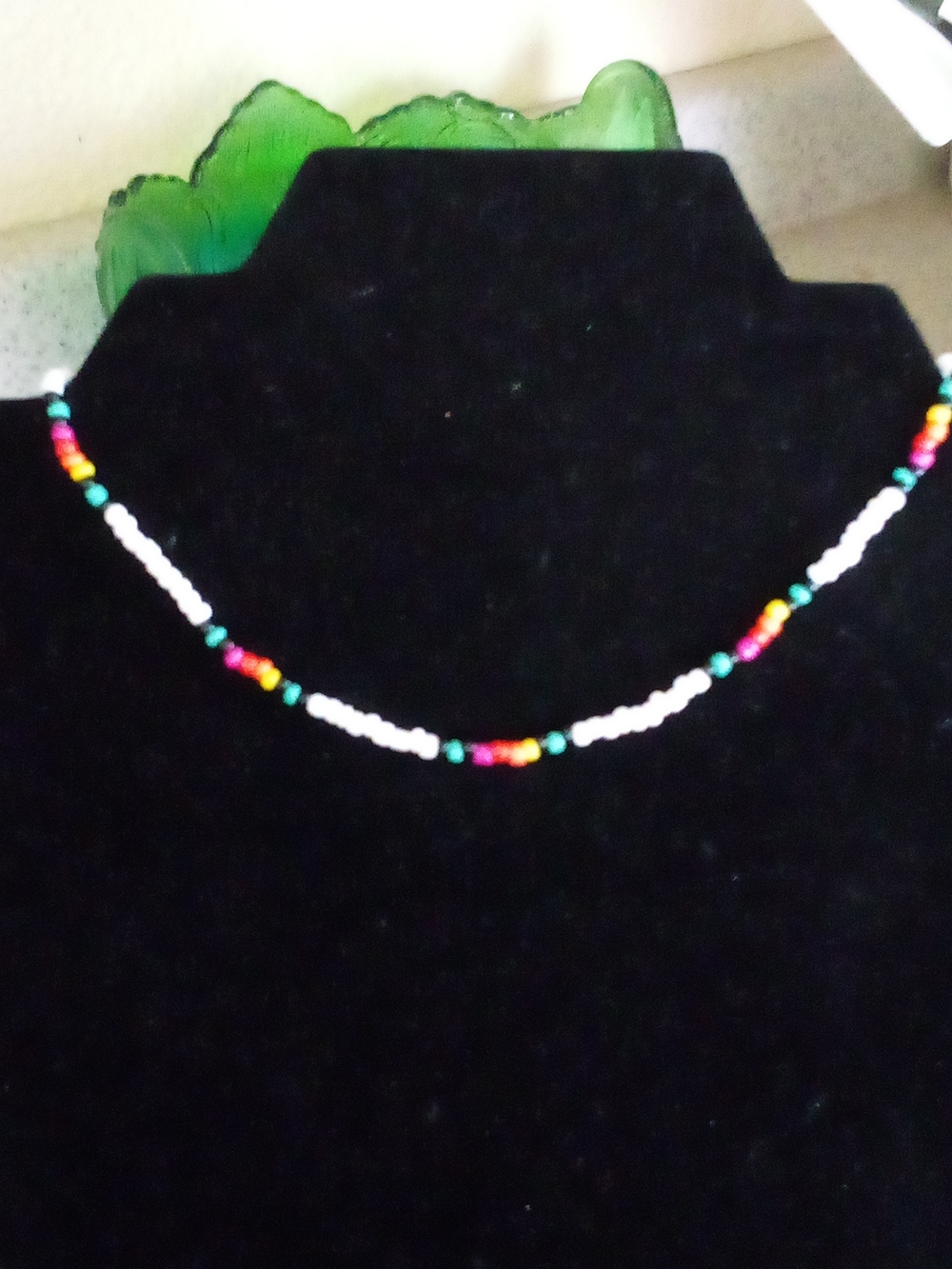 Native White and Multicolor Seed Bead Choker Necklace Set Of 3